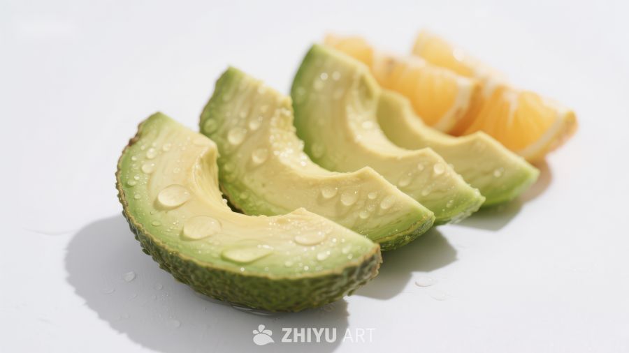 新鲜切片牛油果与橙子
