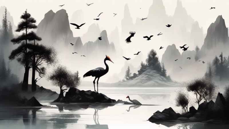 国风鹤山水风景插画 36