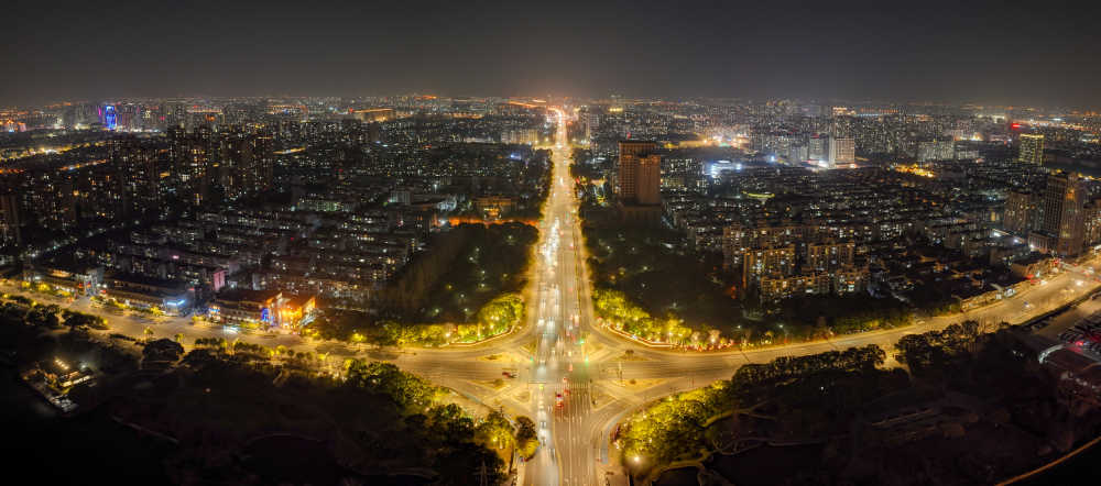 航拍昆山城市夜景