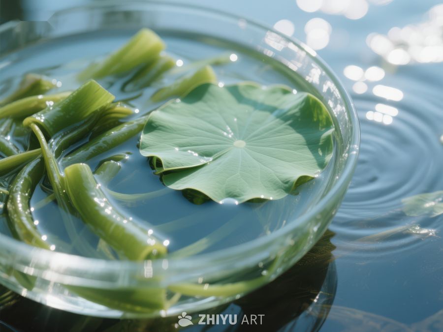 荷叶漂浮于水面，光影交错 115