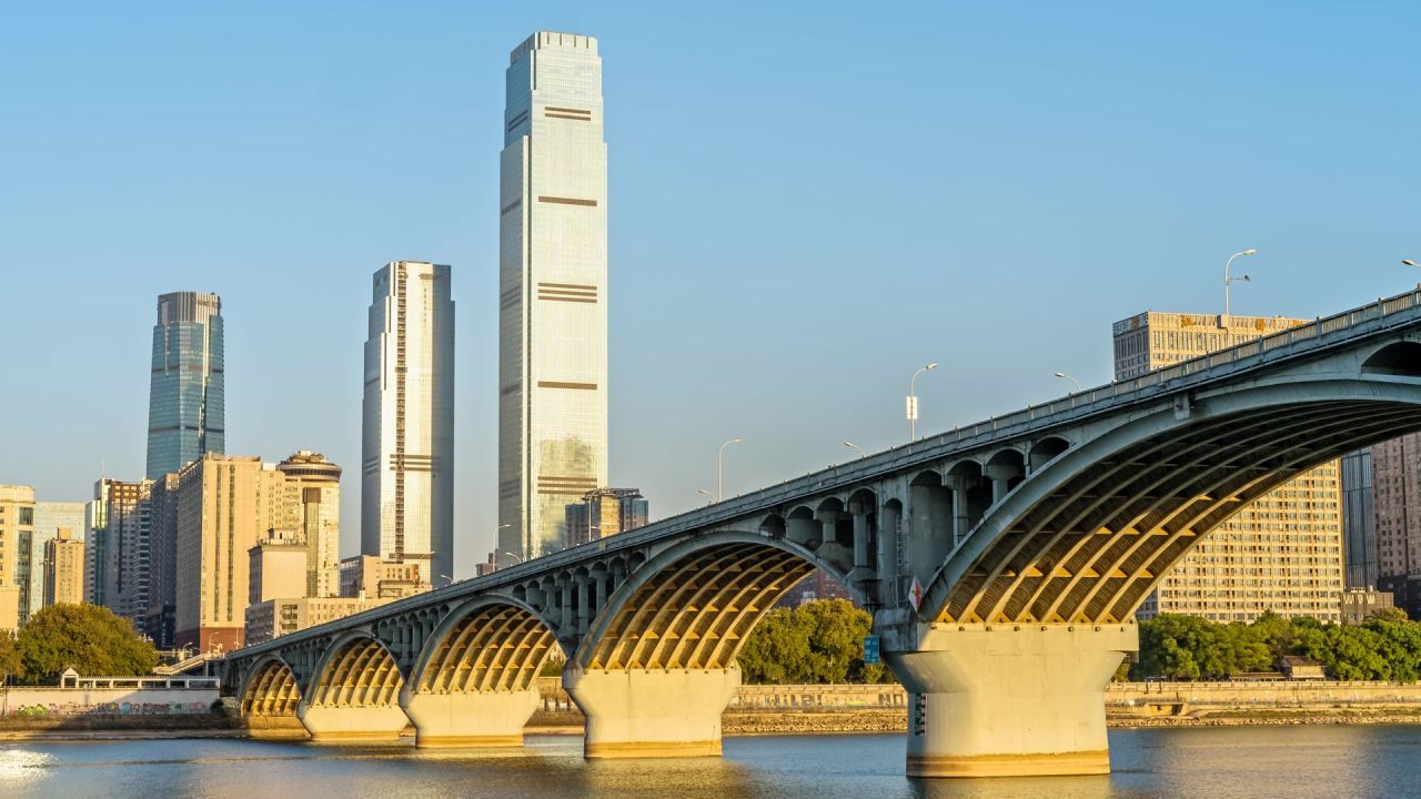 长沙橘子洲大桥IFS市中心日落光影延时