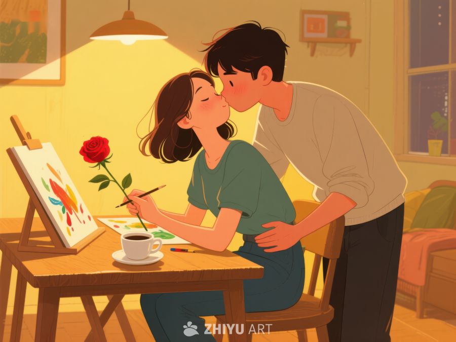 温馨夜晚，情侣共绘美好时光 887