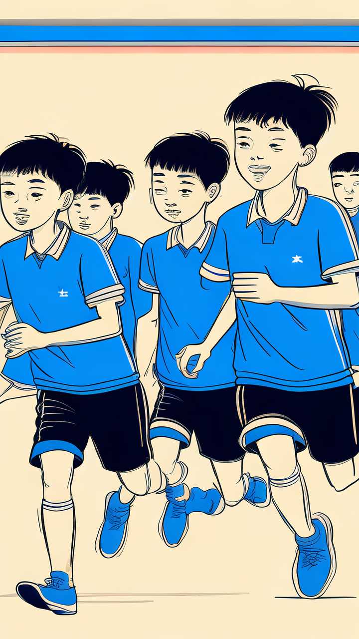 蓝色开学社团运动学生线条插画