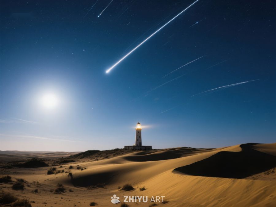 沙漠灯塔夜景流星划过 71