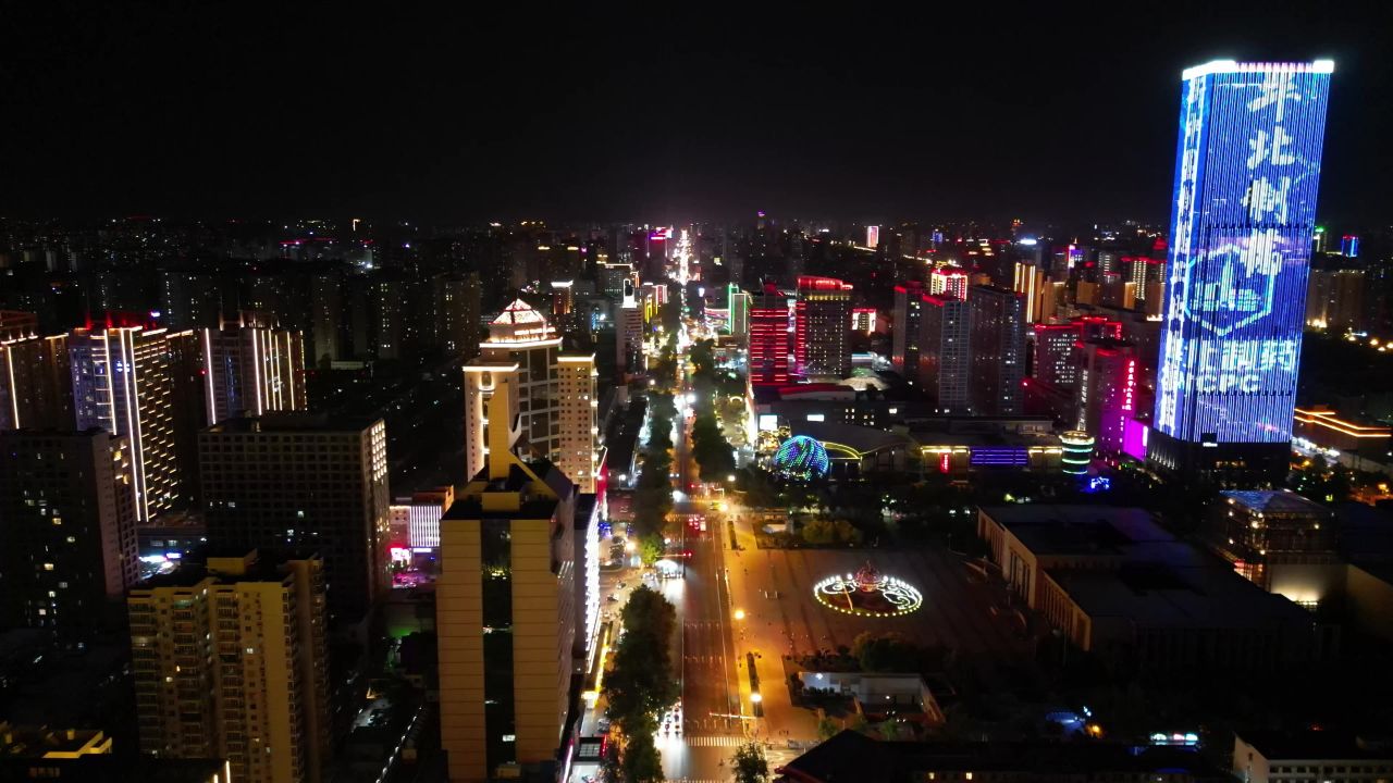  石家庄城市夜景灯光航拍