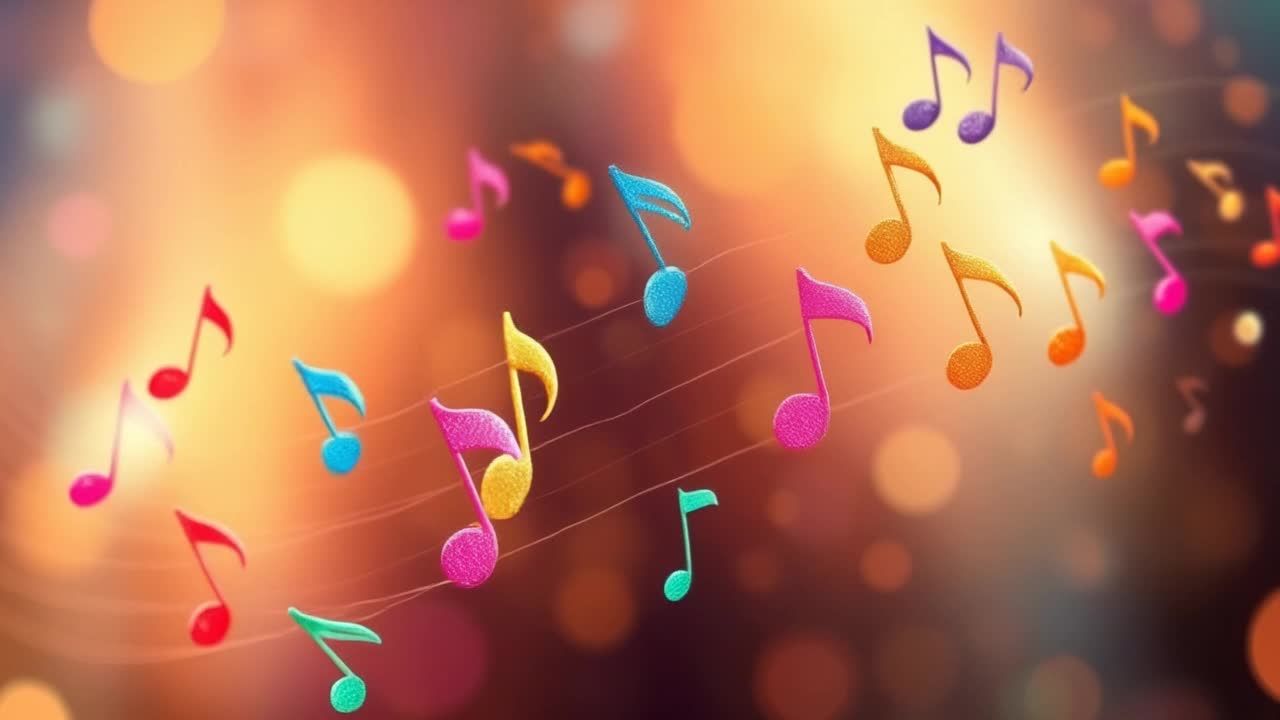 背景虚化，有红色、蓝色、黄色、紫色、橙色、青色的音