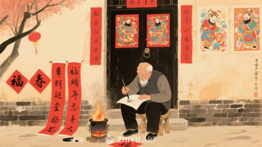 老人庭院书写春联，喜迎新春 630