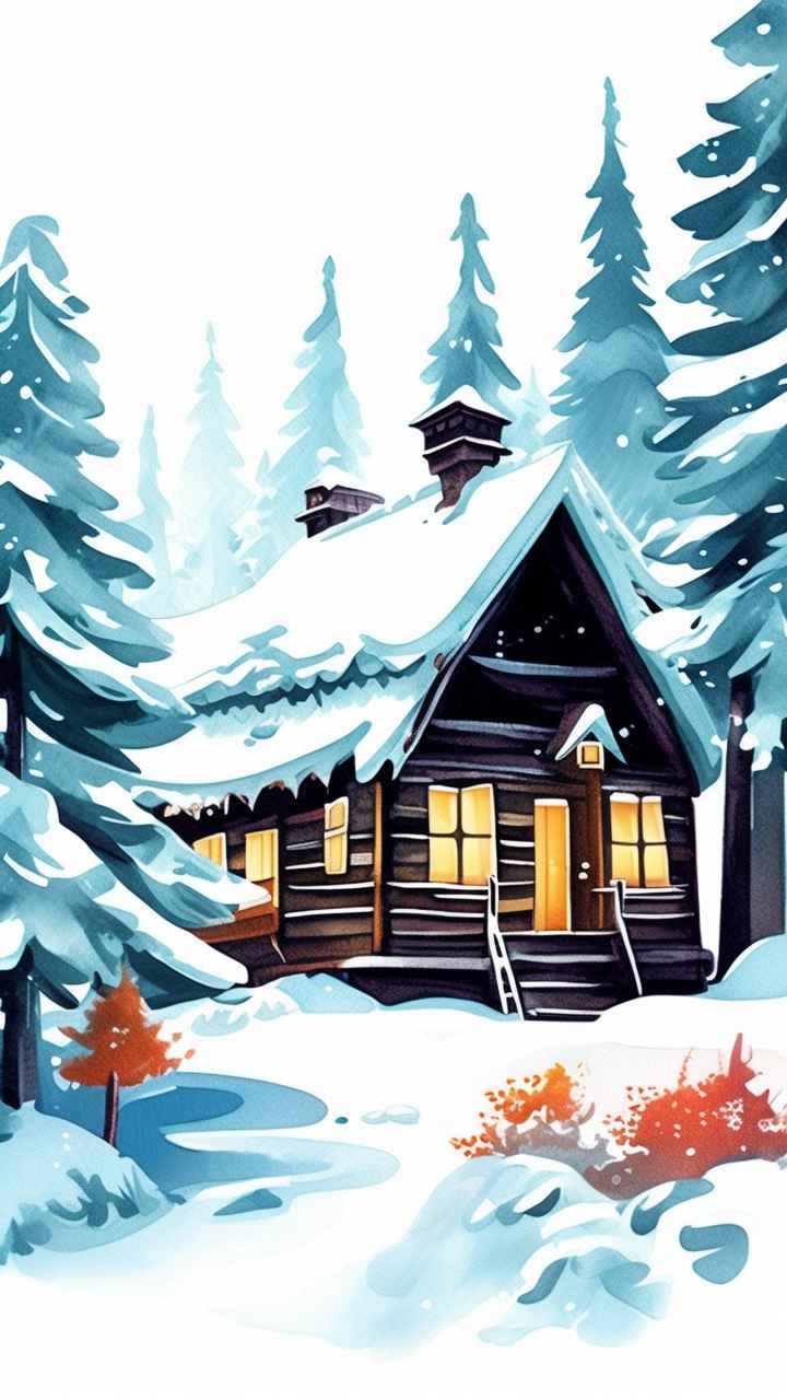 雪景唯美插画小屋 75