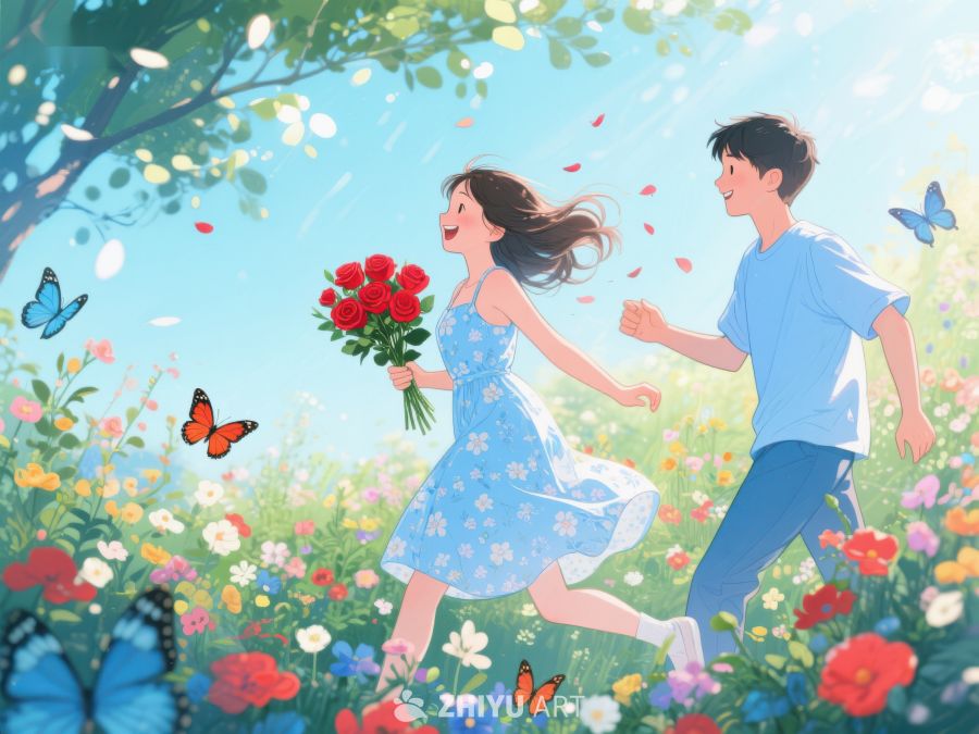 花海中奔跑的男女 318