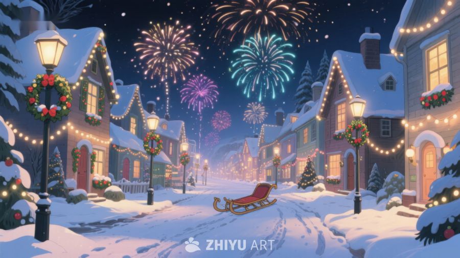 雪夜小镇烟花绽放 451