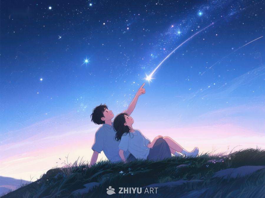 夜空下共赏流星的二人 1055