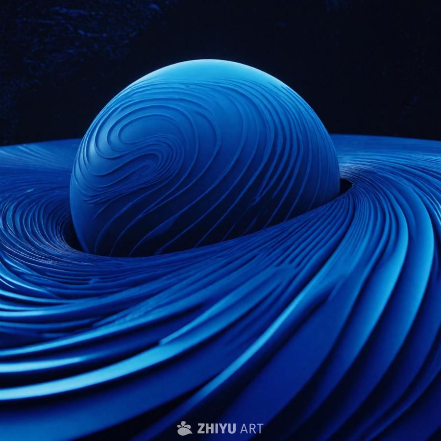 一个大的蓝色球形物体，类似行星或天体。它是一个用B