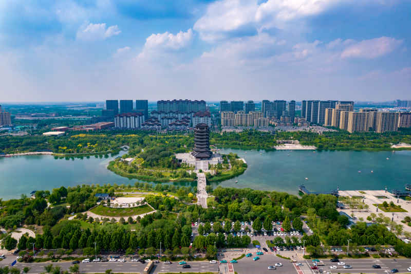 山东淄博海岱楼航拍摄影图