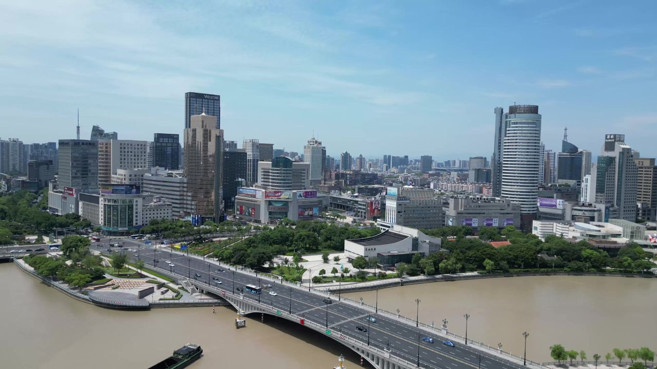  航拍浙江宁波东门口商业广场