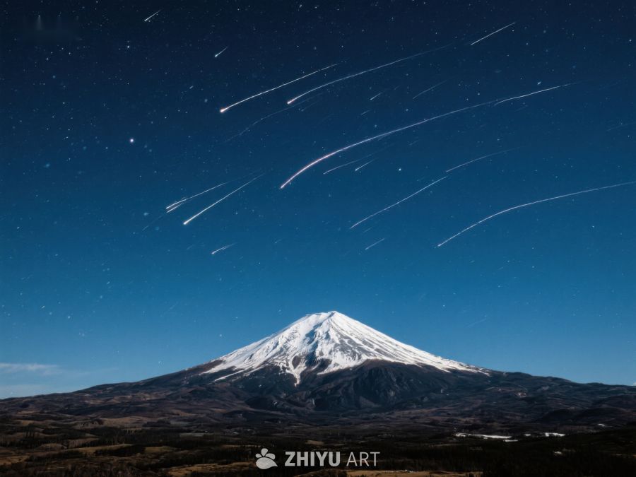 富士山夜景与流星轨迹 16