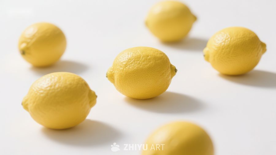 新鲜柠檬散落白色背景 797
