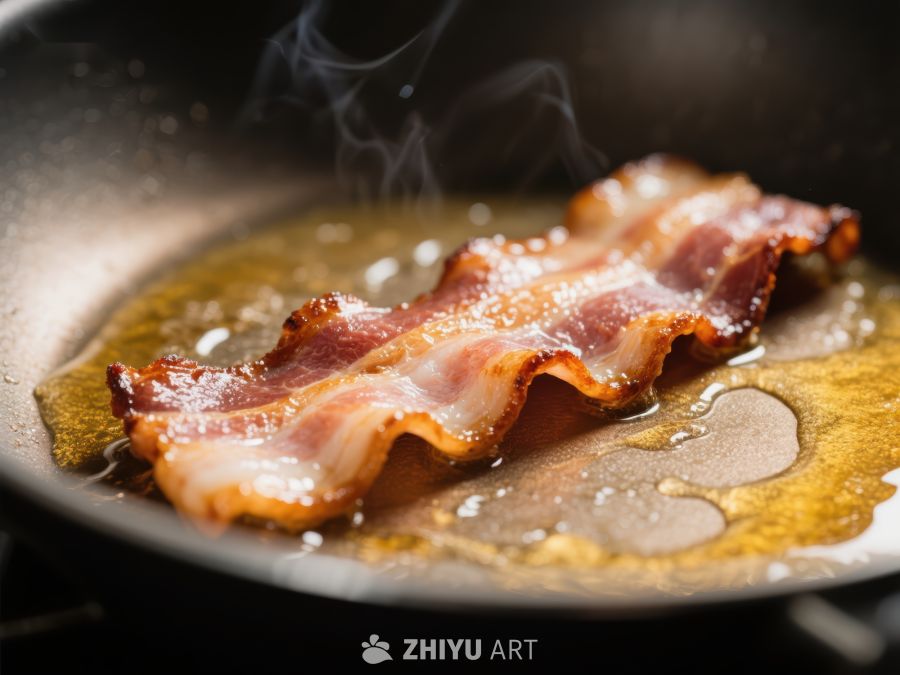 煎锅中的培根滋滋作响