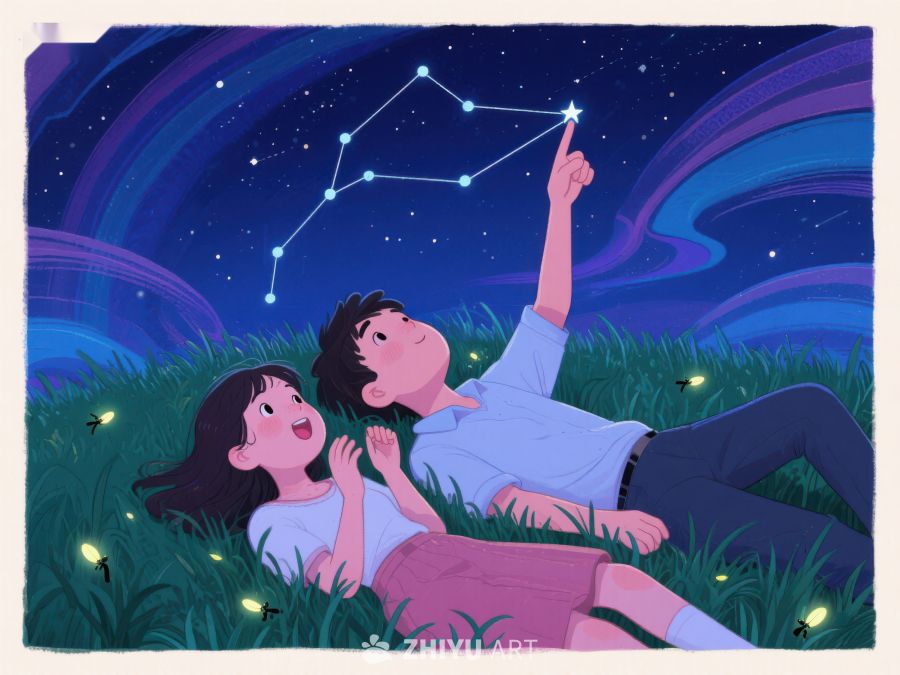 夜空下仰望星座的两人 1008
