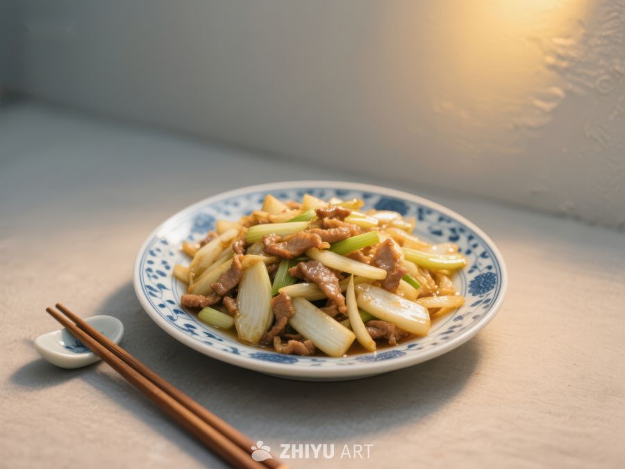 炒肉丝配葱段的美味佳肴 61