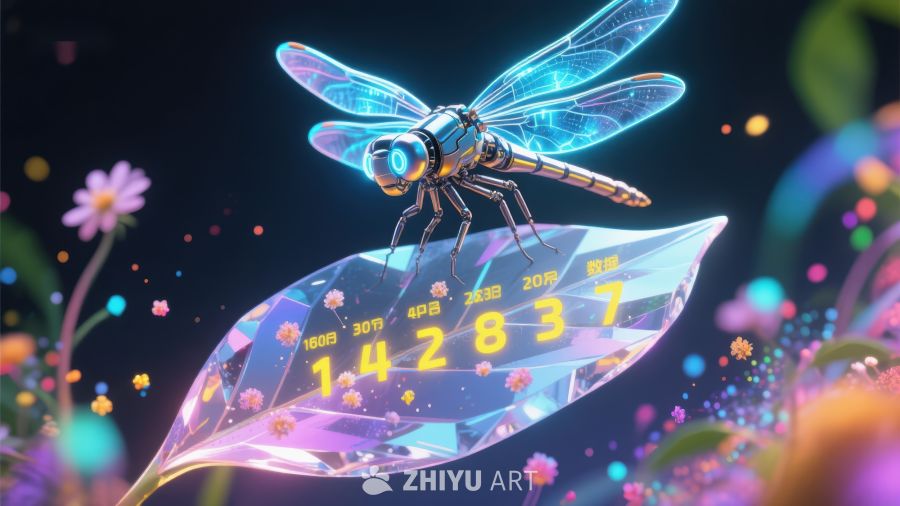 科技蜻蜓栖息于数字叶片之上 224