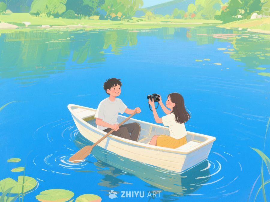 湖上划船，情侣拍照 319