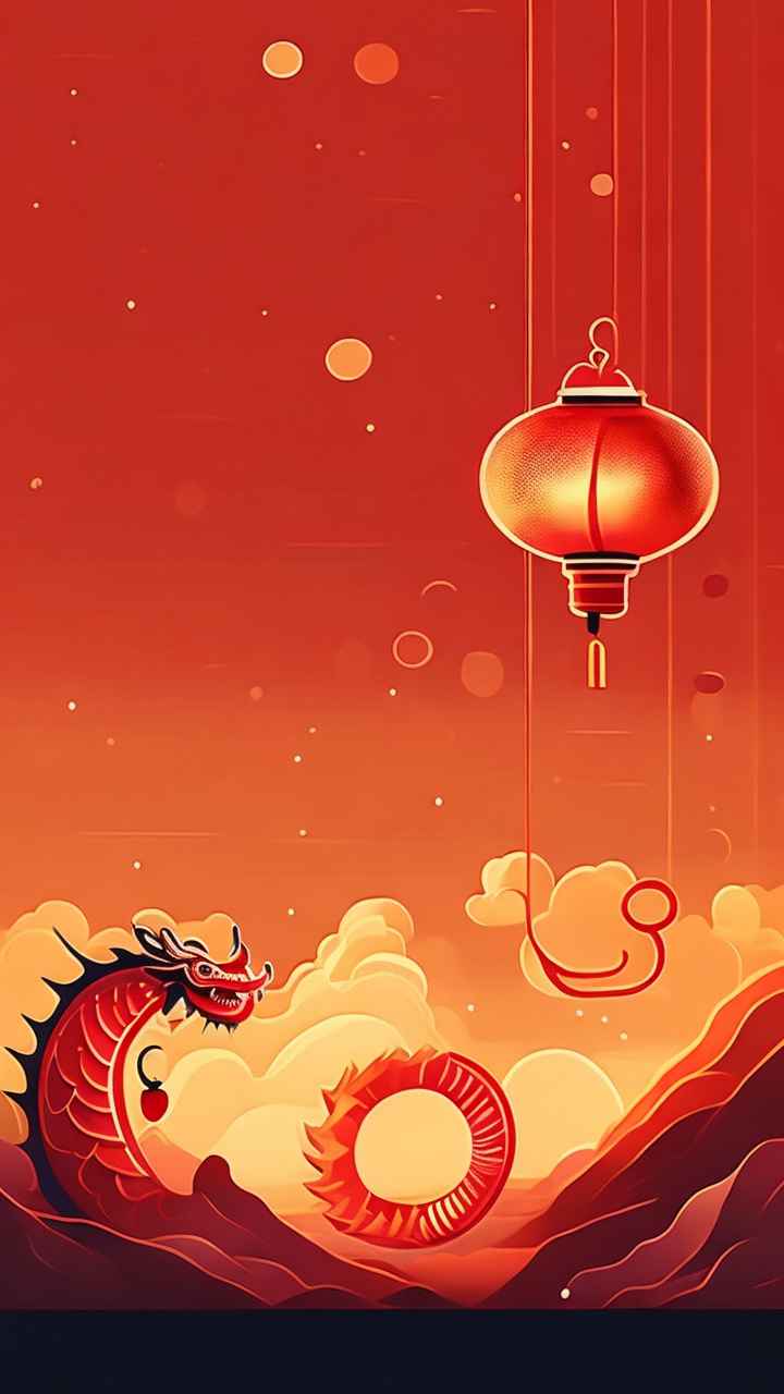 过年春节游龙灯简约插画 30