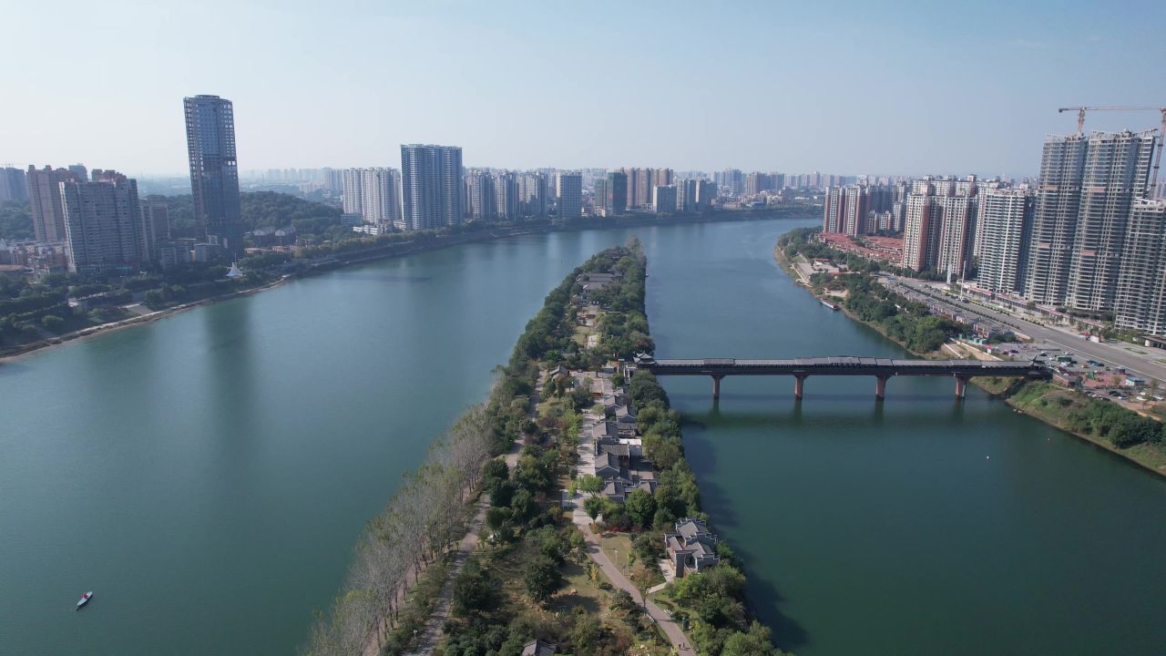 湖南衡阳东洲岛湘江航拍  
