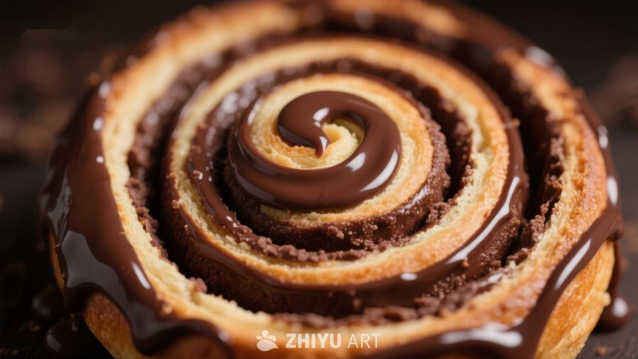 巧克力酱螺旋面包特写