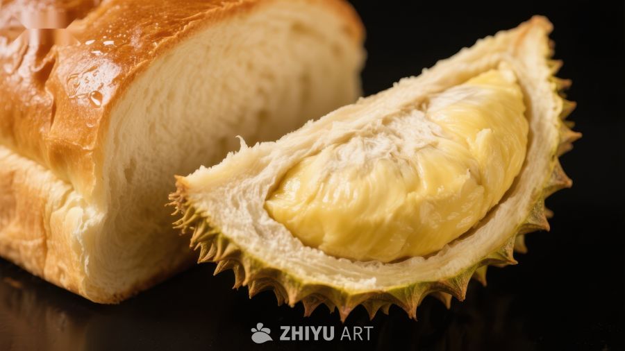 榴莲与面包的对比特写