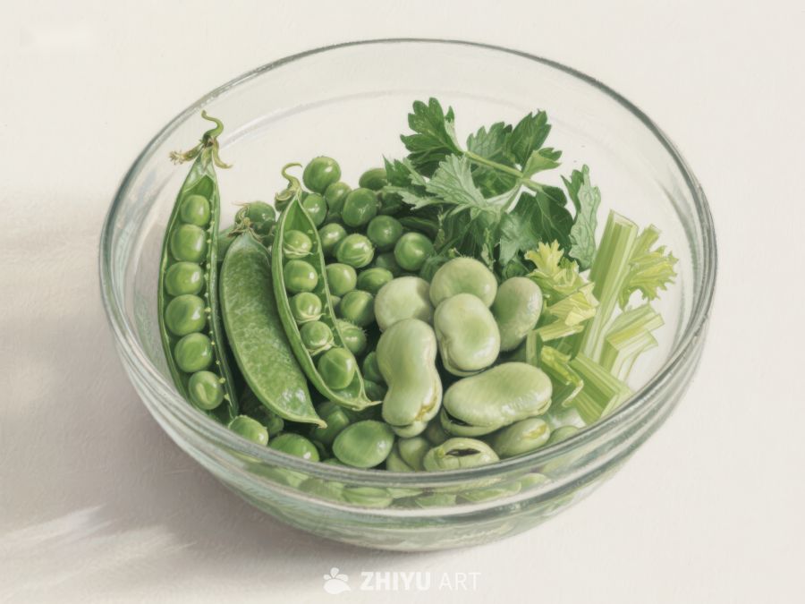 透明碗中的绿色蔬菜与豆类 374