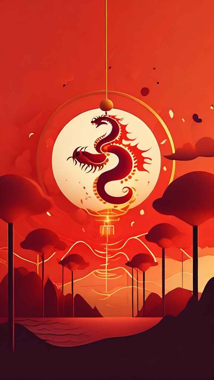 过年春节游龙灯简约插画 52