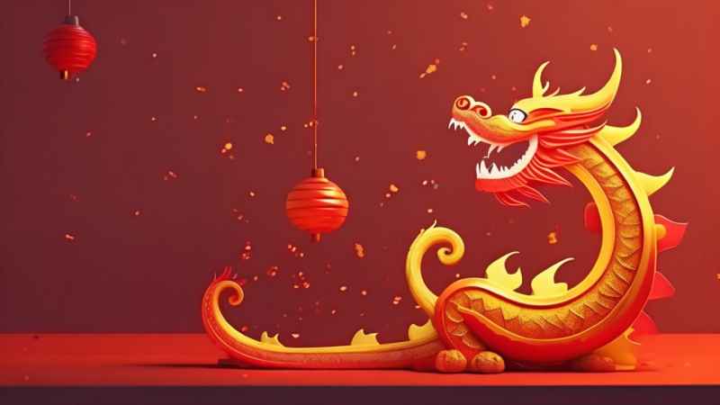 过年春节游龙灯简约插画 67