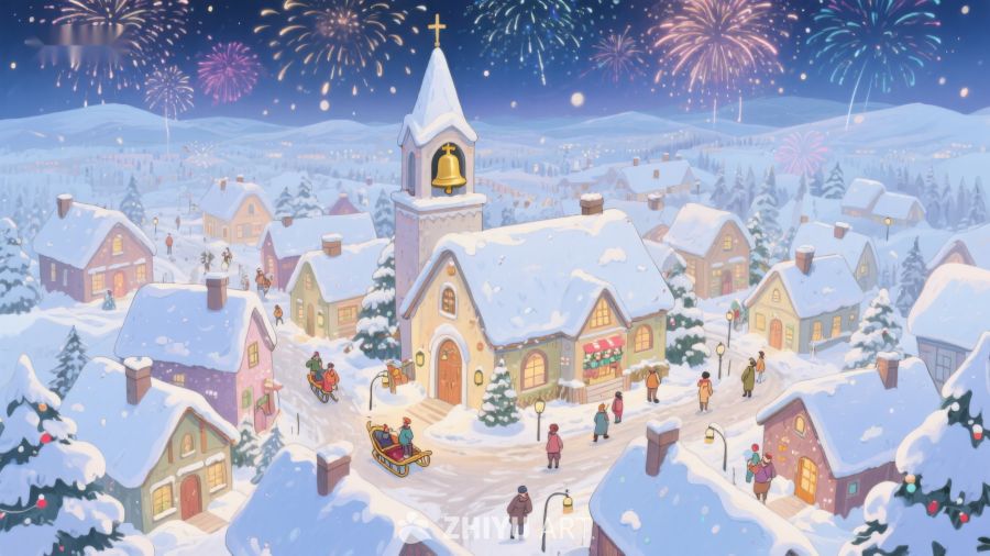 雪夜小镇庆祝节日 450