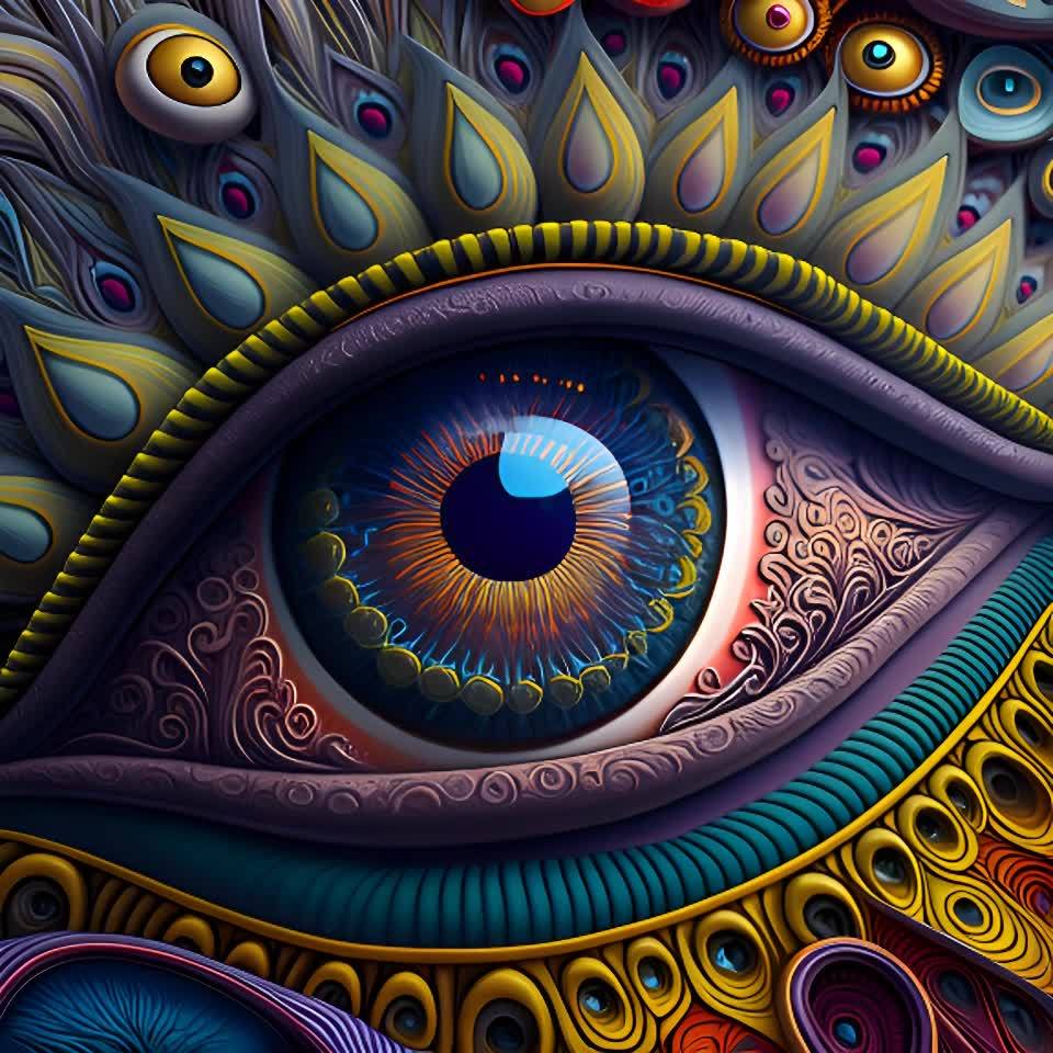 画面中呈现一个特写镜头，主体是一个巨大的眼睛，瞳孔