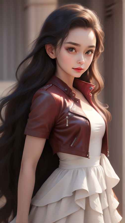 红色皮衣大美女