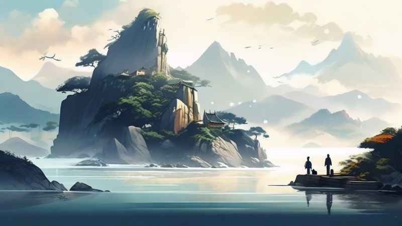 雾气缭绕大海山水画简约风格 40