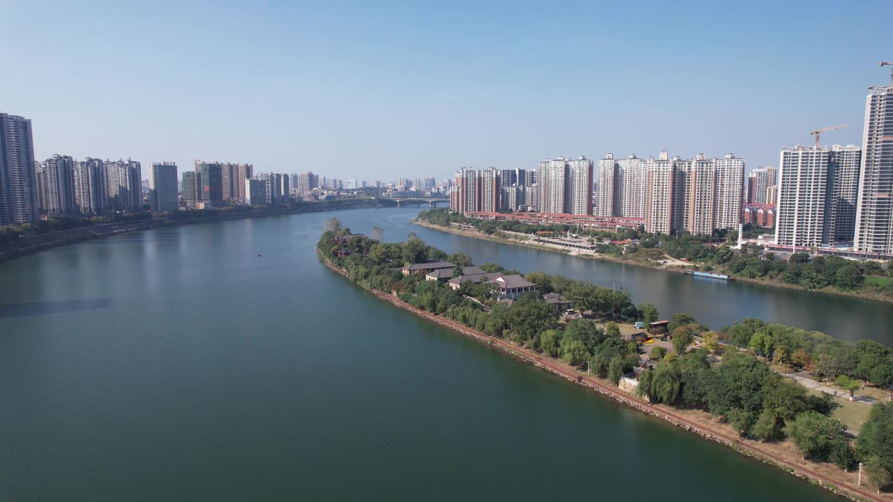 湖南衡阳东洲岛湘江航拍  