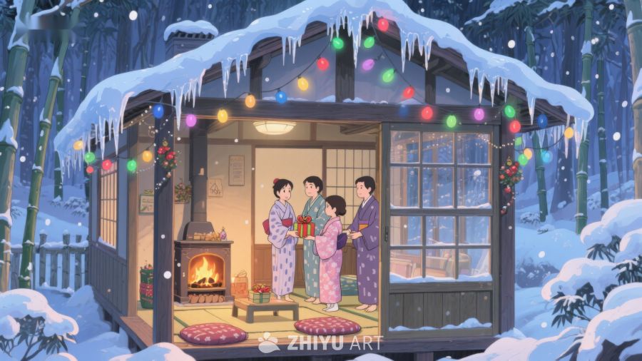 冬夜温馨小屋，家人围炉欢聚 95