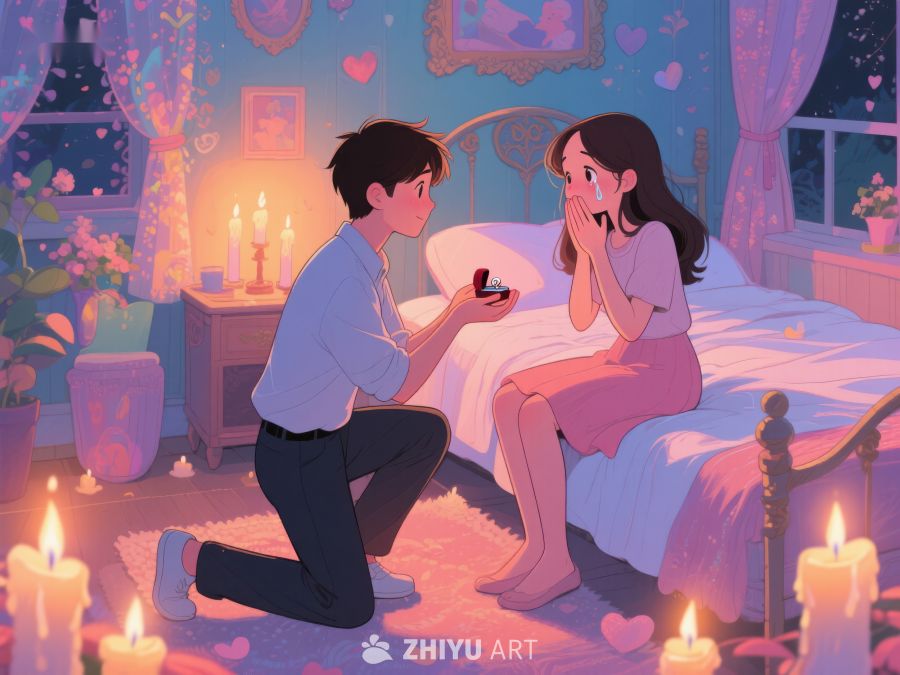 浪漫求婚场景，情侣温馨互动 417