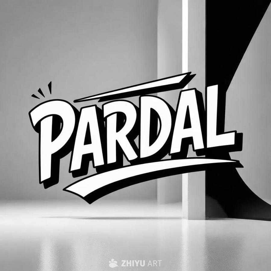 黑白动画卡通风格的标语，文字为“PARDAL”，字