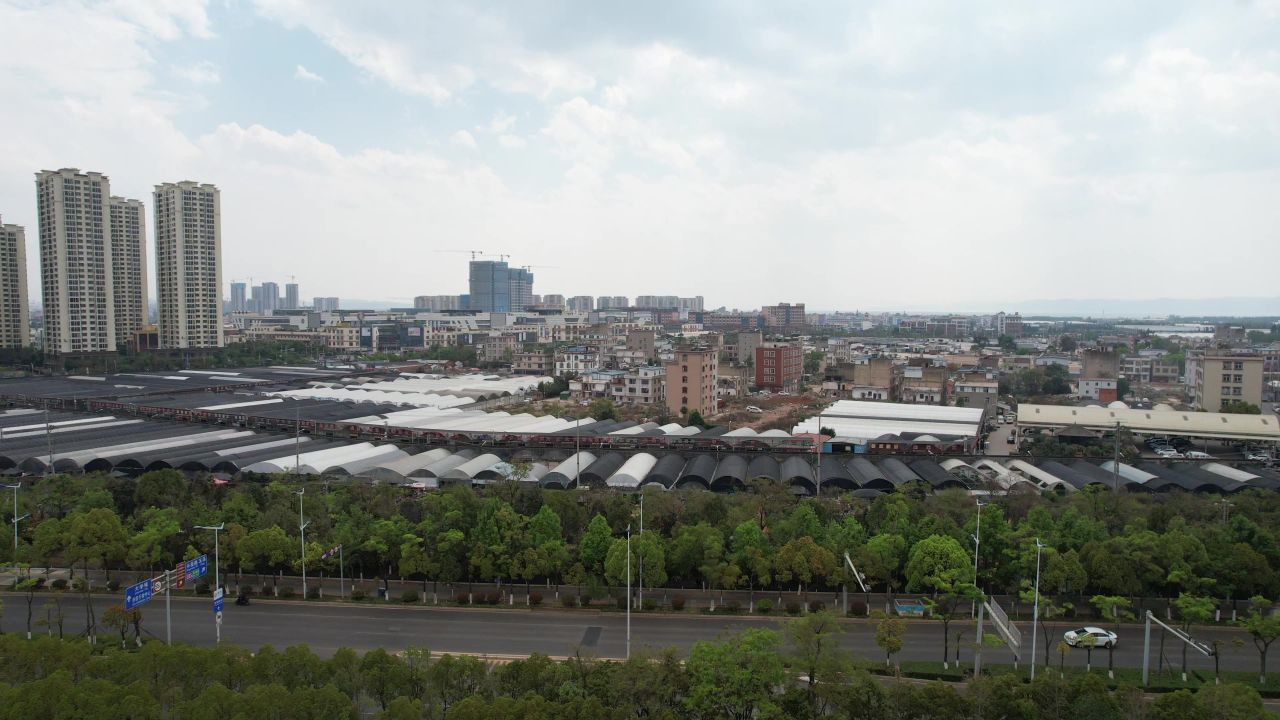 鲜花种植基地大棚农业航拍