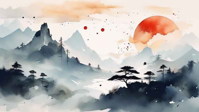 国潮山水画插画背景 35
