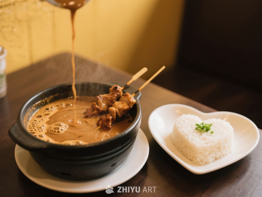 热汤浇灌肉串配心形米饭 629