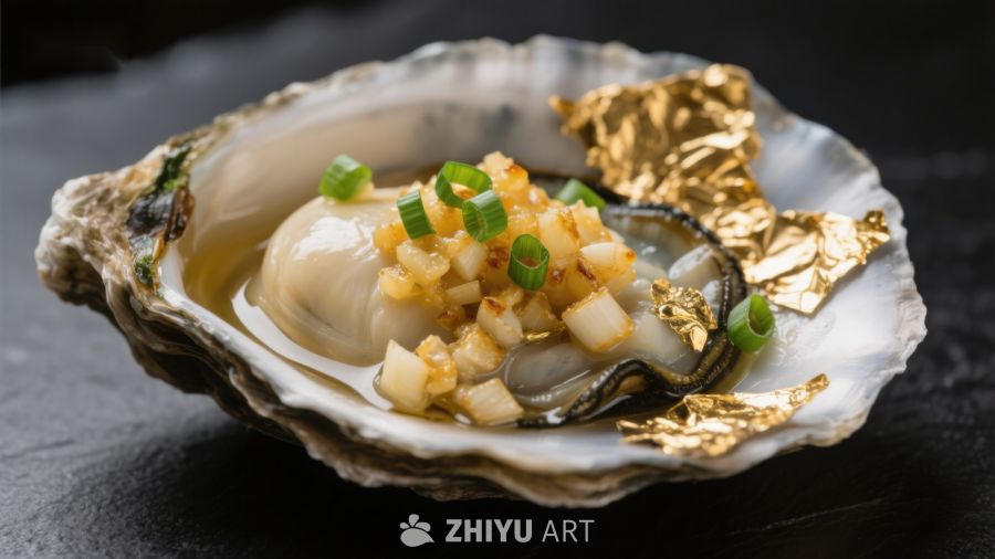 精致生蚝配金箔装饰