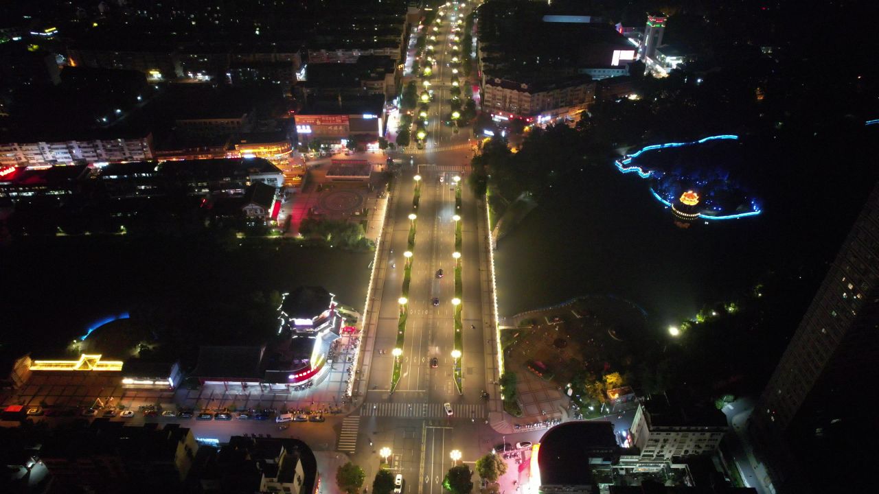 安徽滁州城市夜景灯光航拍 