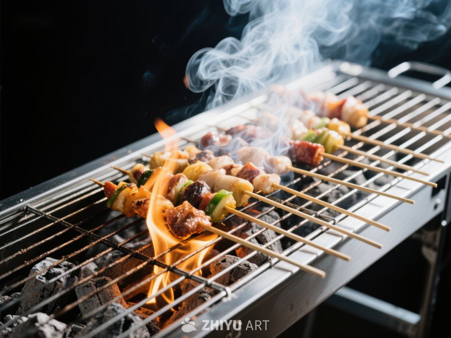 烧烤架上的串烧美食 664