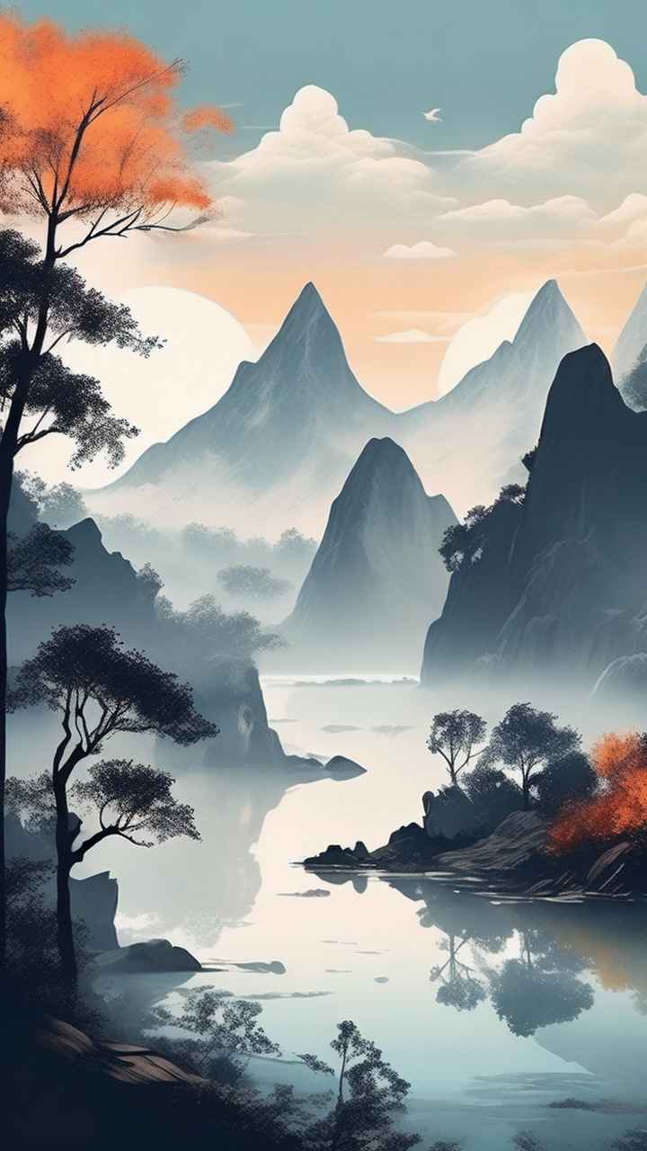 国潮山水插画风景图 56
