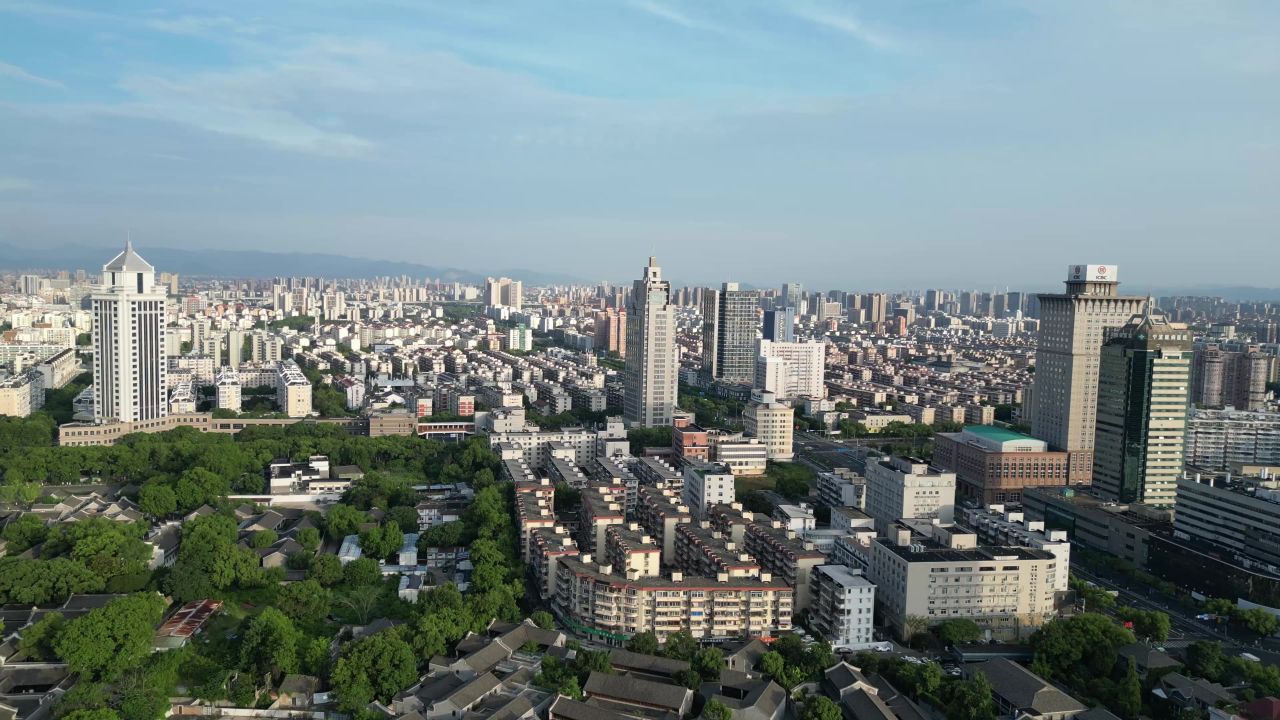  航拍浙江宁波天一阁月湖景区