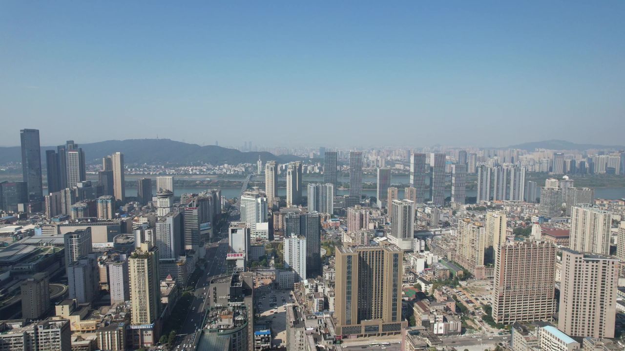 湖南长沙城市风光交通高楼建筑航拍 