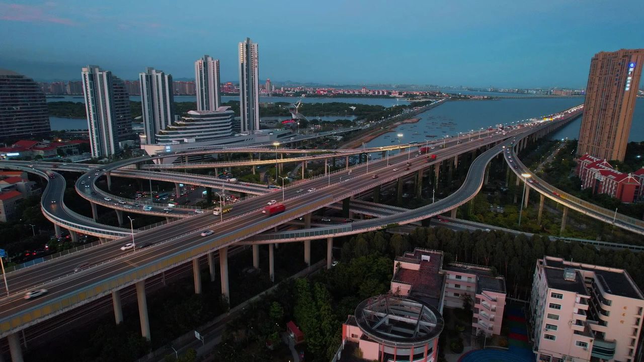 厦门航拍集美立交桥夜景